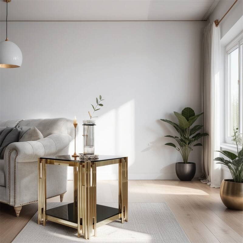 20"Stainless Steel Tempered Glass End Table