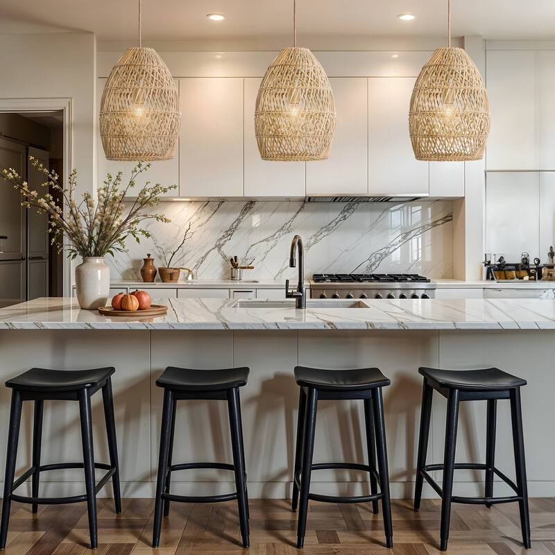 Callie Rattan Pendant Light - Natural Bell 1-Light Handwoven Ceiling Light For Modern, Transitional, Farmhouse Room Decor