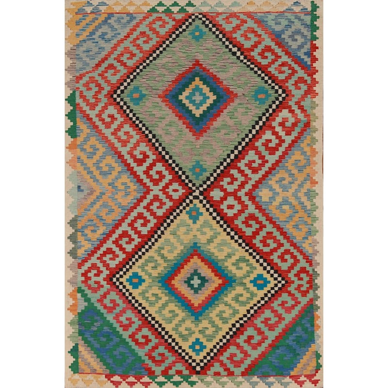 Kilim Oriental Area Rug Flatweave Multi-Color Wool Carpet - 5'10" x 8'7"