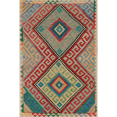 Kilim Oriental Area Rug Flatweave Multi-Color Wool Carpet - 5'10" x 8'7"