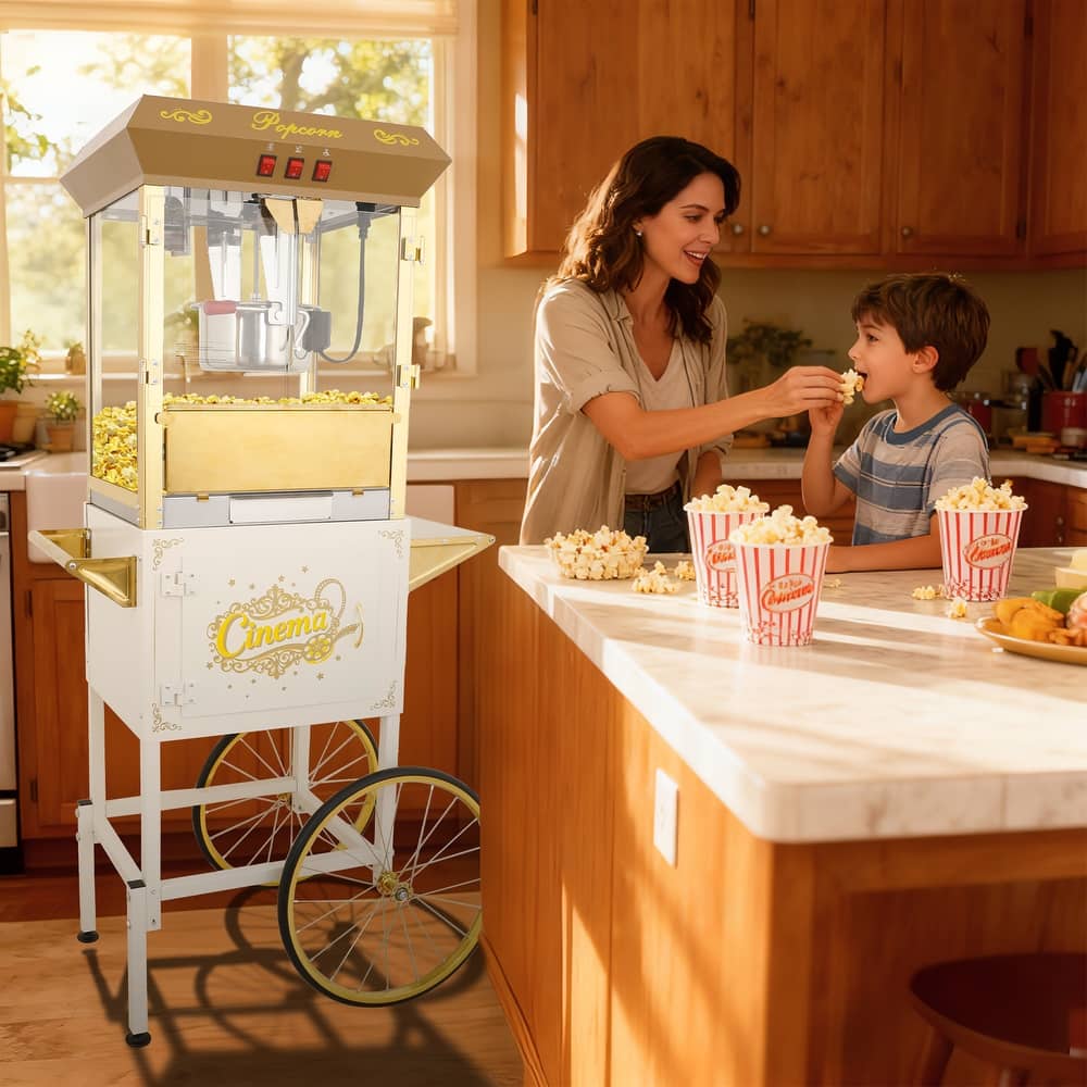 16Oz Commercial Popcorn Machine With Cart and 16 Oz Kettle, Movie Theater Popcorn Machine