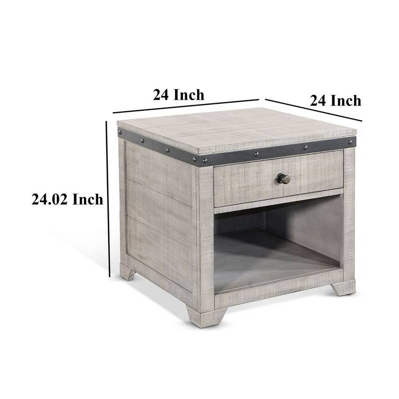 24 in. Gray and Black Rectangle Wood End Table with Storage Drawer for Convenience