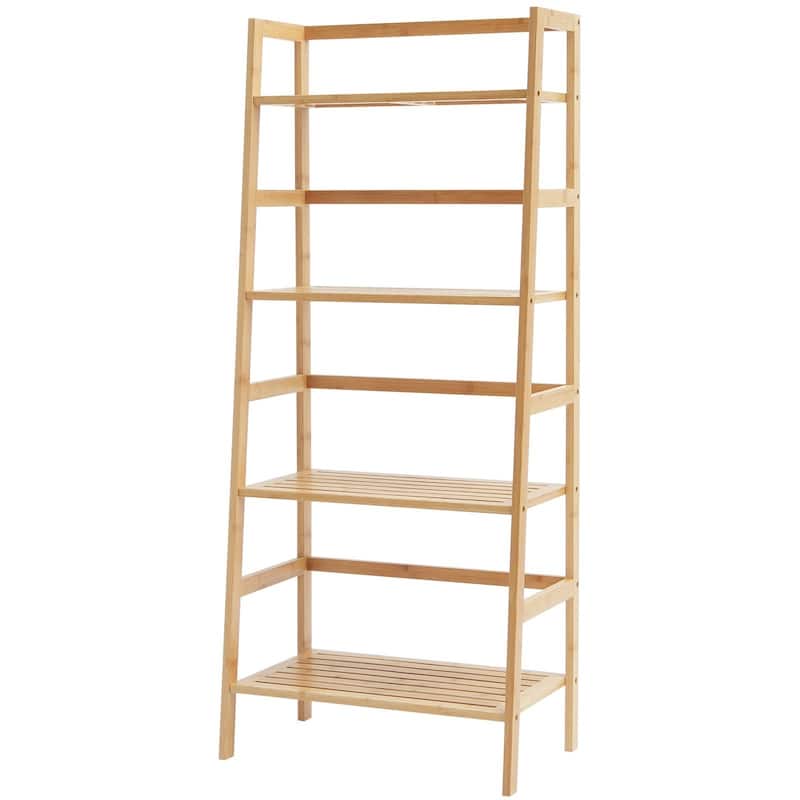 4-Tier Wicker Ladder Shelf Rack, Rattan Storage Organizer for Home - 20.87" x 12.60" x 49.21"