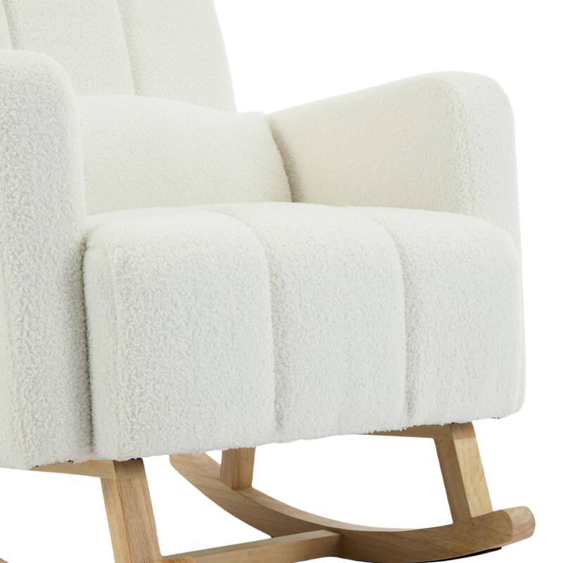 Cream White Rocking Chair for Nursery, Modern Upholstered Accent Chair Glider Chair Armchair for Living Room Bedroom