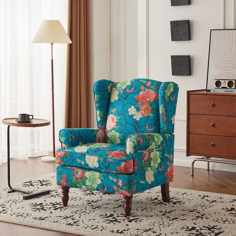 Erommy Modern Accent Chair, High Back Armchair, Upholstered Fabric Button Single Sofa with Wooden Legs for Living Room