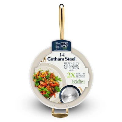 Gotham Steel Navy 14” Nonstick Frying Pan Skillet with Helper Handle and Gold Stay Cool Handle