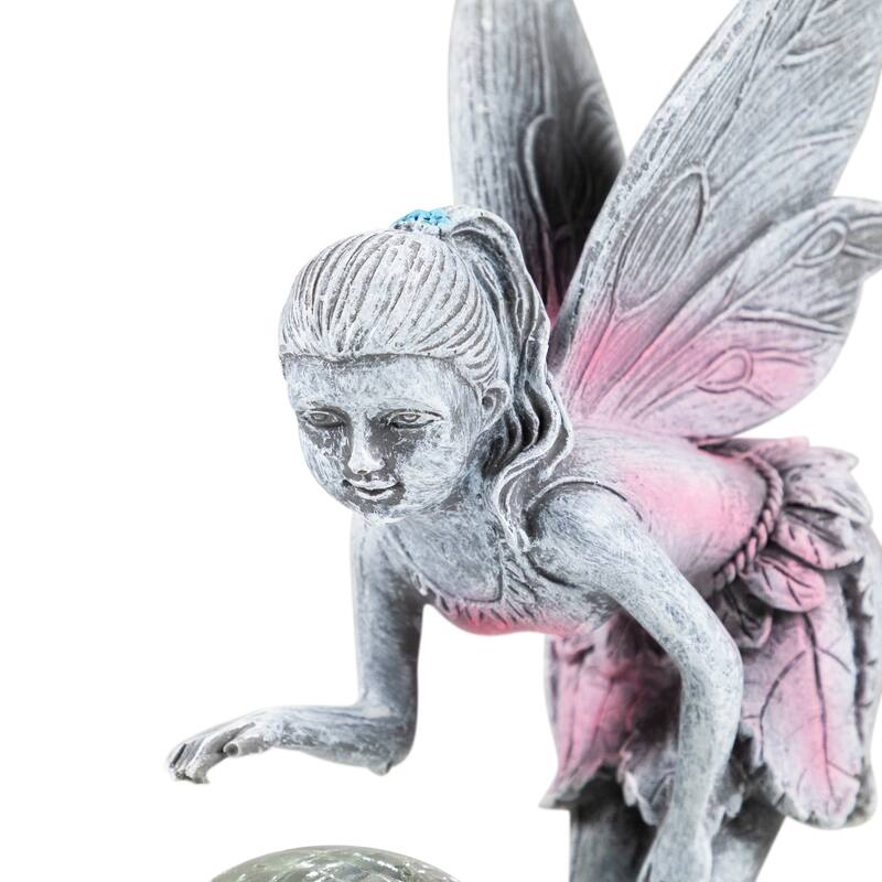 Solar Lighted Fairy with Gazing Ball Outdoor Garden Statue - 11"