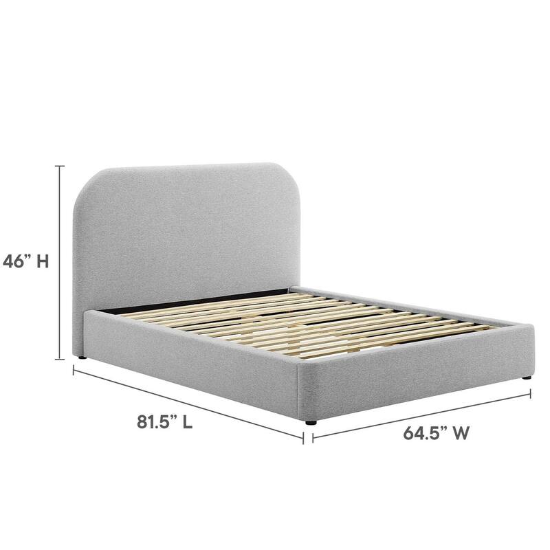 Hillsway Modern Curved Headboard Light Grey Fabric Upholstered Full Size Platform Bed