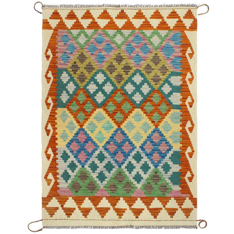 Flatweave Panya Green/Rust Rug - 3'3" x 4'10"