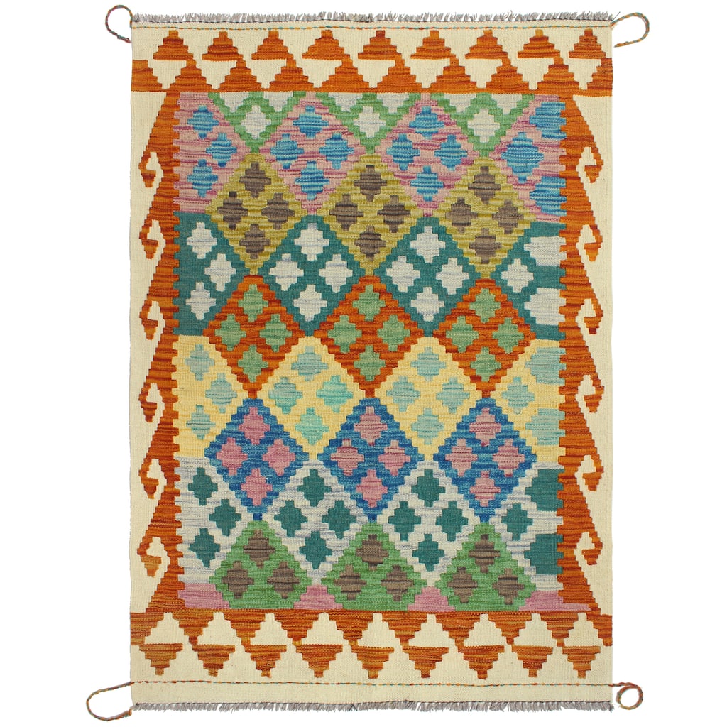 Flatweave Panya Green/Rust Rug - 3'3" x 4'10"