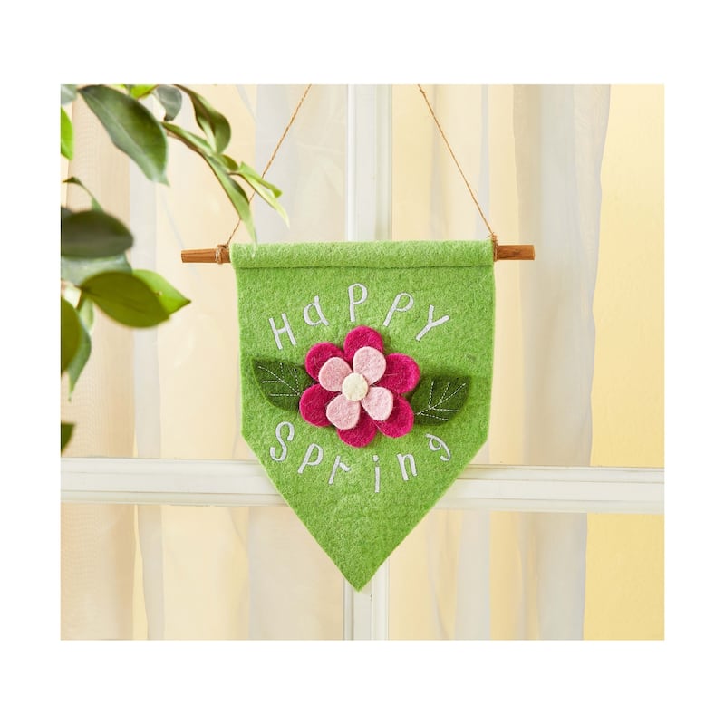 Happy Spring Felt Floral Hanging Pendant Wall Door - Green