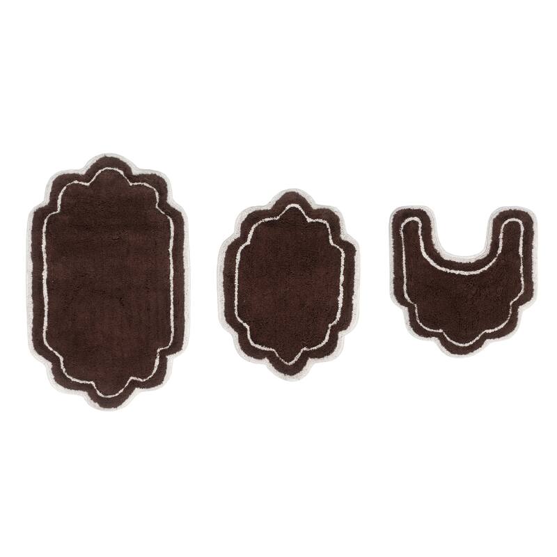 Allure Collection 100% Cotton Non-Slip Bathroom Rug Set, 3 Piece Machine Washable- Bathroom Rug, Bath Rug, U Shaped Contour