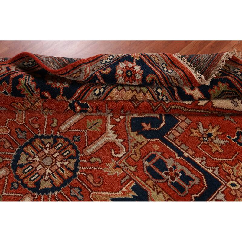 Orange Medallion Heriz Serapi Indian Area Rug Handmade Wool Carpet - 9'0"x 11'9"
