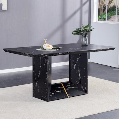 Roomfitters Modern Dining Table with Black Marble Look MDF Top for Elegant Dining or Entertaining Guests, Black