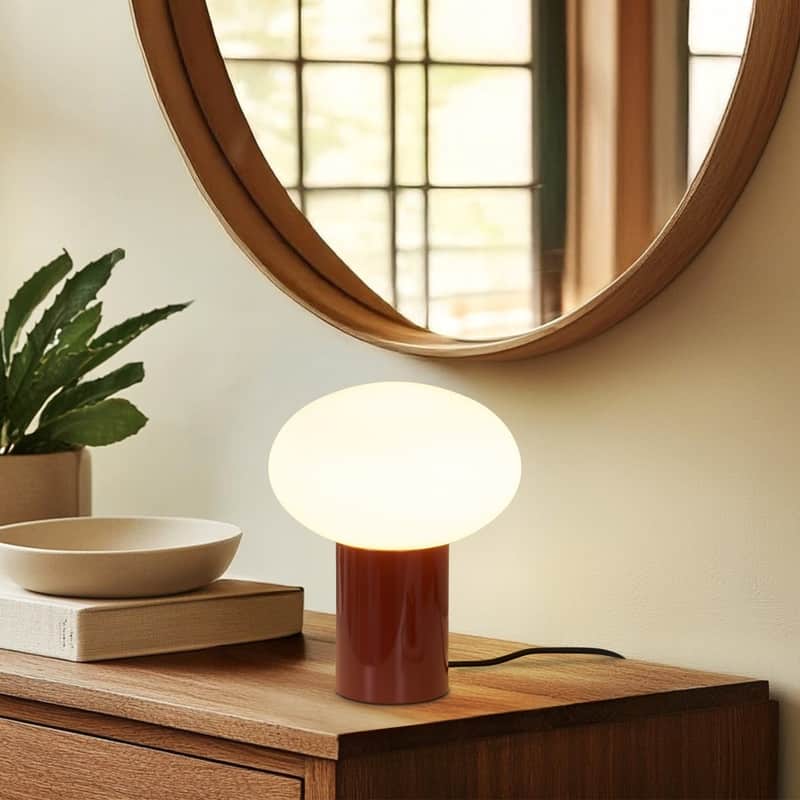 Brightech Ivy LED Glossy Red Midcentury Round Globe Dimmable Bedside Nightstand Desk Lamp