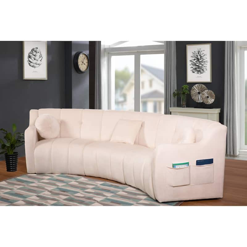 Velvet Curved sofa 3 Seats Symmetrical Modular legless sofa Corner Sectional Round couches - 127'' - Cream