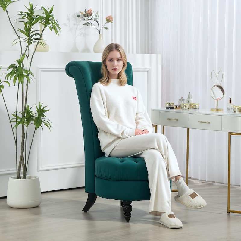 Polyester Rubber Wood High Back Chair with Tufted Seat