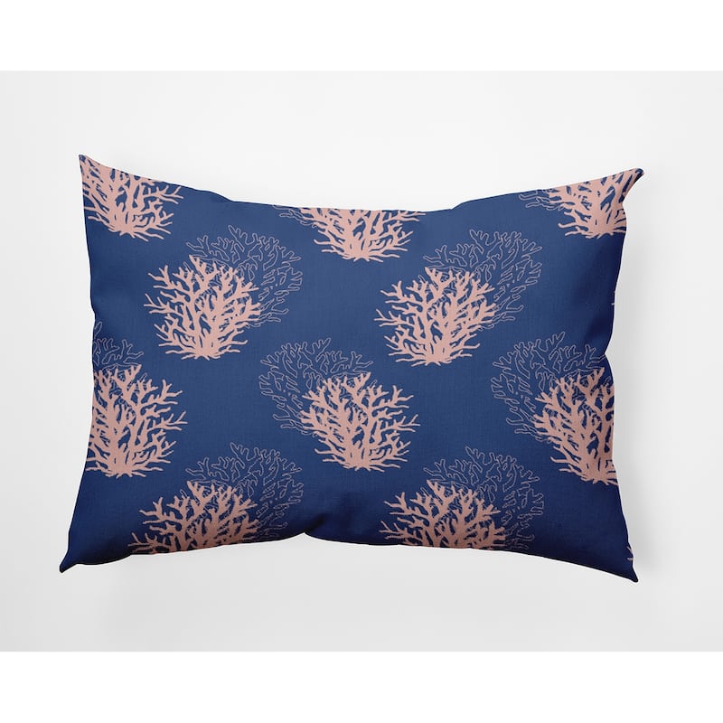 Coral Pattern Decorative Throw Pillow - 14" x 20" - Nautical Navy