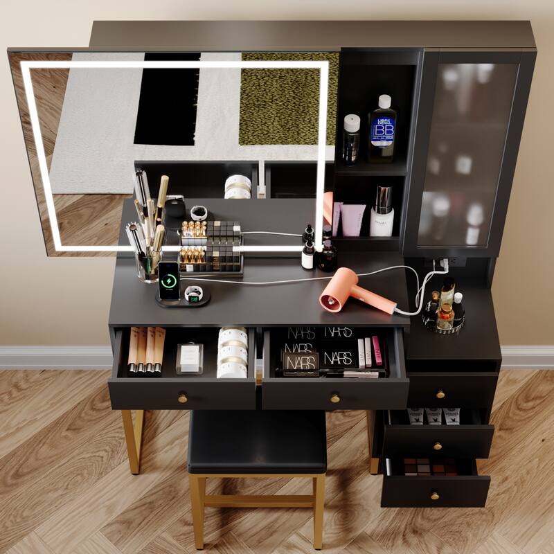 Vanity Set with Lighted Mirror and Charging Station, Extra Large Mirror Makeup Vanity Table,white