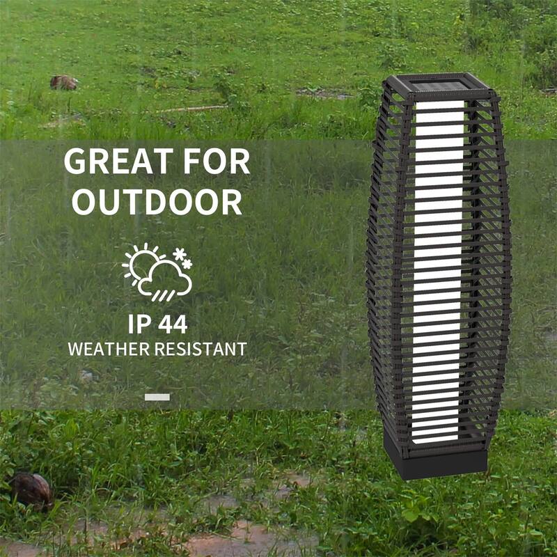 Outdoor Solar Floor Lamp with Warm White LED Waterproof Rattan and Steel Patio Lighting - 7.75" W x 7.75" D x 26.75" H