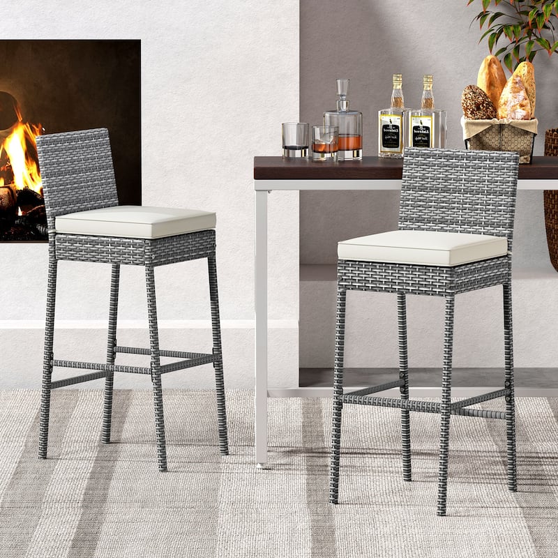 Patio Wicker Barstools with Soft Seat Cushion and Cozy Footrest Perfect for Use Pool or Backyard - 20" x 16" x 42.5"