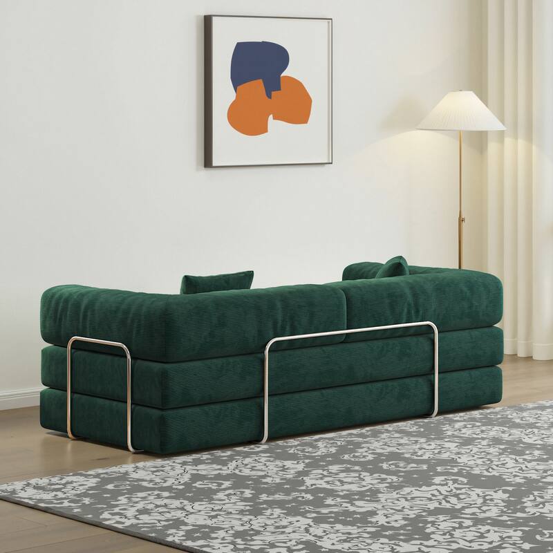 Modular Convertible Sleeper Sofa Bed, Corduroy Fabric Compression Sofa, Floor-Standing Sofa Bed with Armrests & Backrest