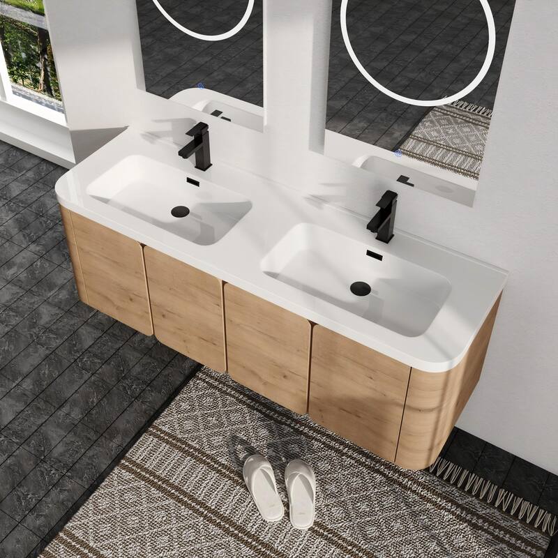 Malwee 48"/60" Floating Bathroom Vanity with Sink, Wall Mounted Bathroom Vanity with Soft Close Door - 59.4"×18.4"×20.6"