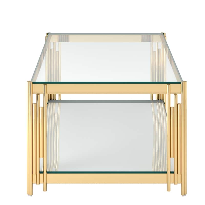 Contemporary Metal and Glass Rectangular Coffee Table