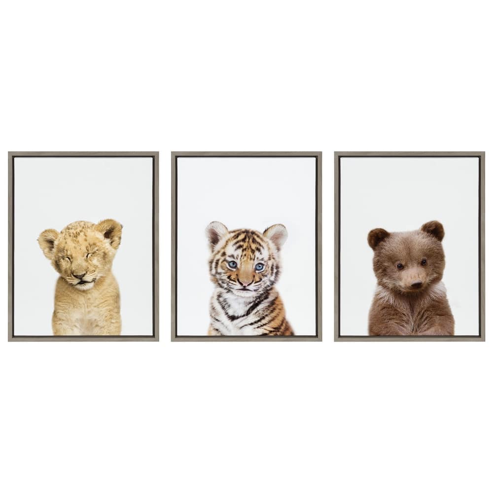 Kate and Laurel Sylvie Lions and Tigers and Bears Framed Canvas by Amy Peterson - Gray