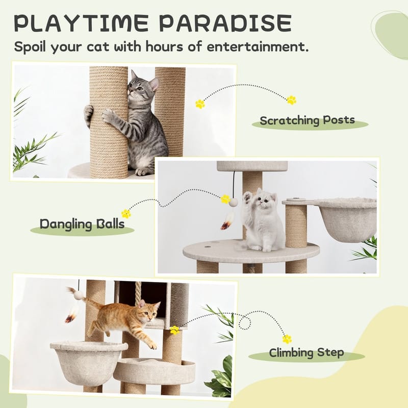 64"H Cat Tree Tower with Scratching Posts and Toys, Multi-Function Cat House for Indoor Cats - 64"