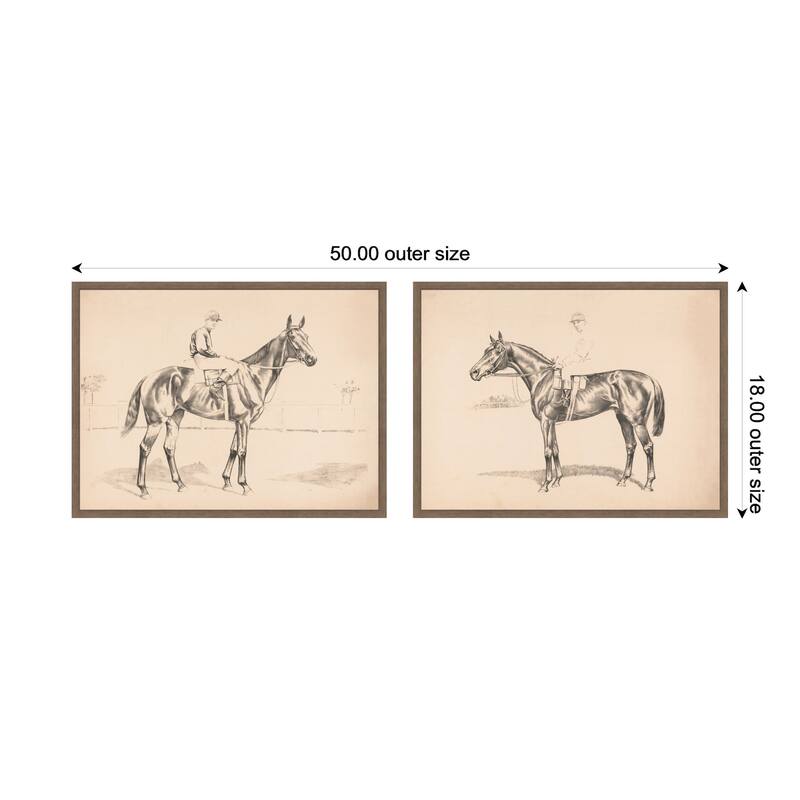 Kate and Laurel Portrait of Race Horse And Mounted Jockey 2 Piece Framed Canvas Wall Art Set by Nostalgia Prints