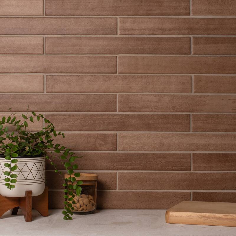 Adobe 2"x16" Glazed Porcelain Subway Wall and Floor Tile - Sedona Matte - 2 in. x 16 in.