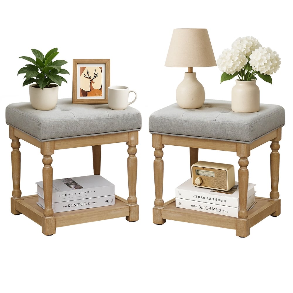 Versatile Sofa Side Table & Storage Ottoman Set of 2