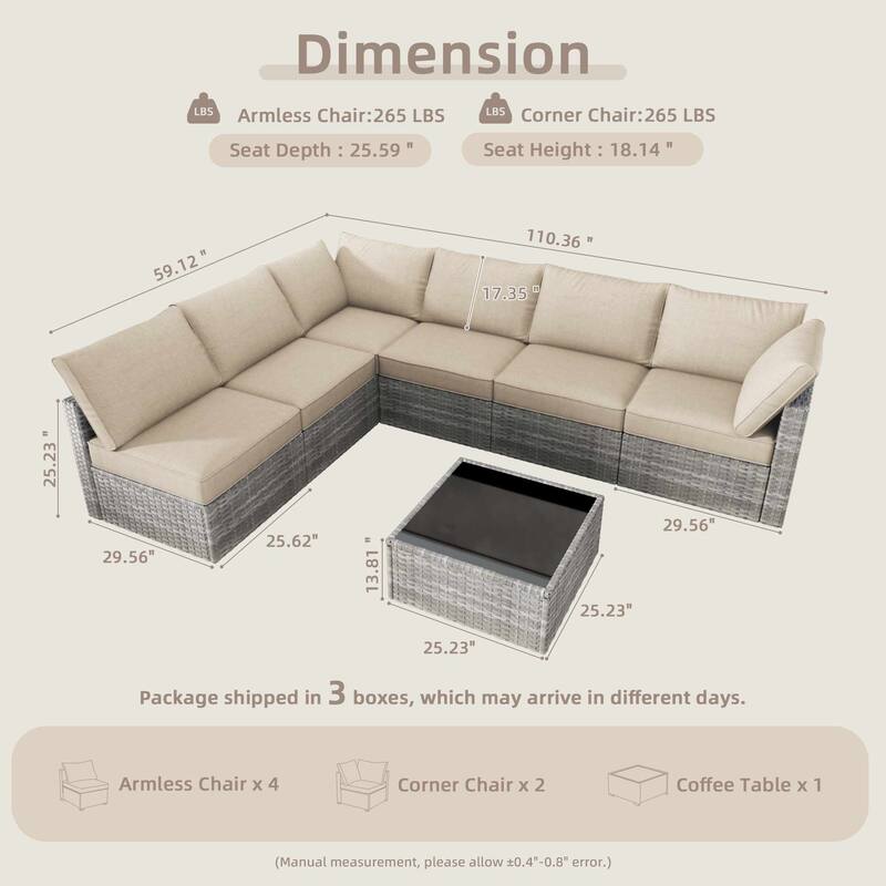 OVIOS 7-Piece Low Profile Deep Seat Wicker Outdoor Patio Furniture Set