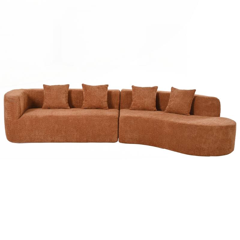 Modern Sectional Sofa with Curved Design, 2-Piece Chenille Modular Couch with 4 Pillows