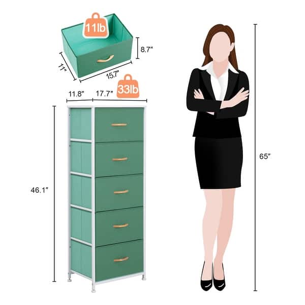 dimension image slide 11 of 14, Home Bedroom Furniture 5-drawer Chest Vertical Storage Tower - Fabric Dresser