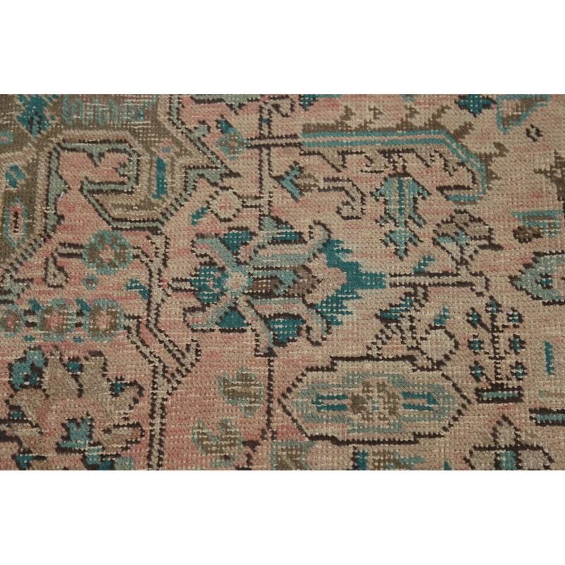 Pink Geometric Tabriz Persian Area Rug Hand-Knotted Wool Carpet - 6'7" x 9'3"