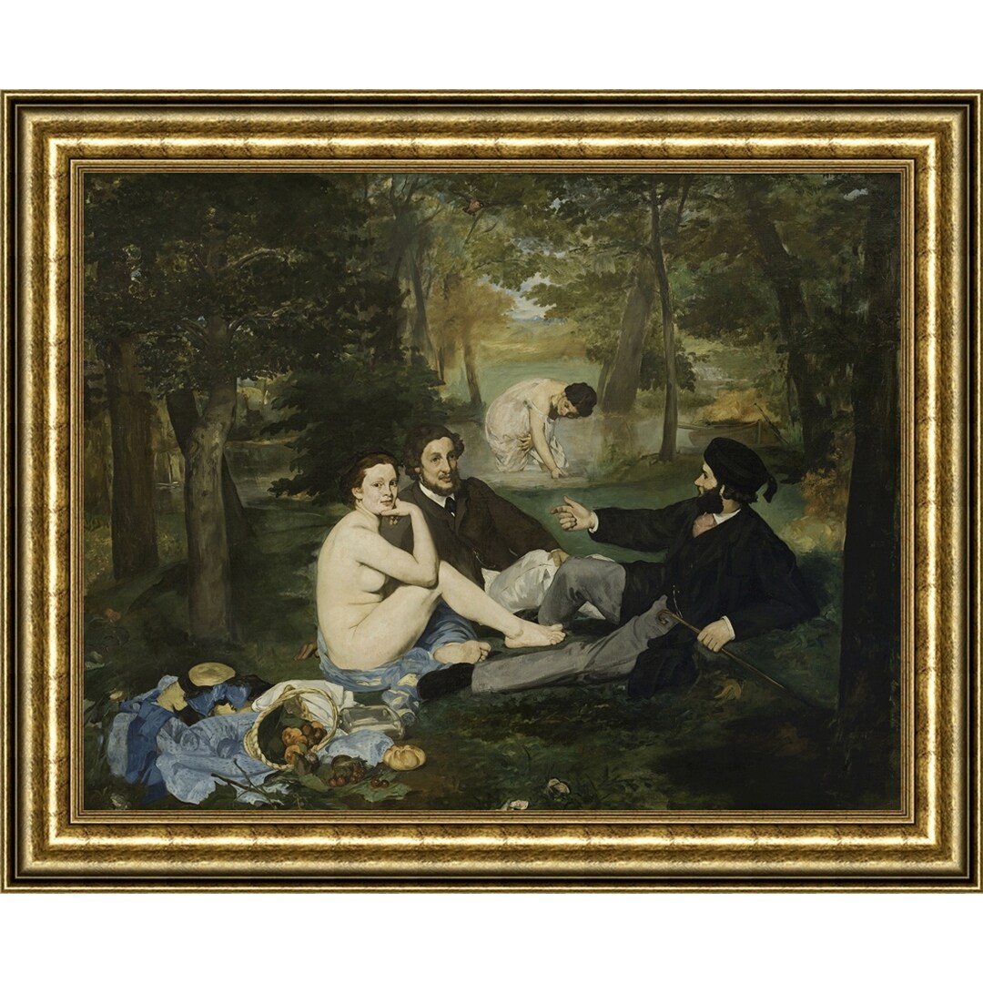 Luncheon on the Grass by undefineddouard Manet Giclee Print Oil Painting  Gold Frame Size 29" x 24" - Overstock - 32064214