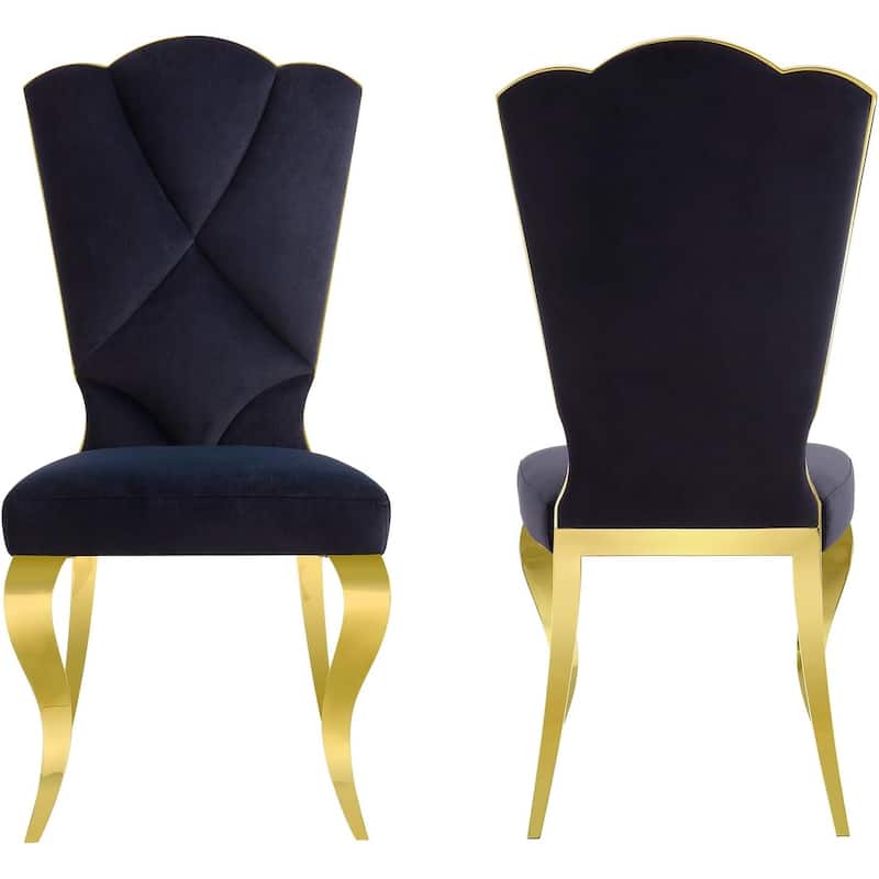 Luxury Velvet Upholstered Dining Room Chairs with Shell-Shaped Back and Stainless Steel Legs - Black