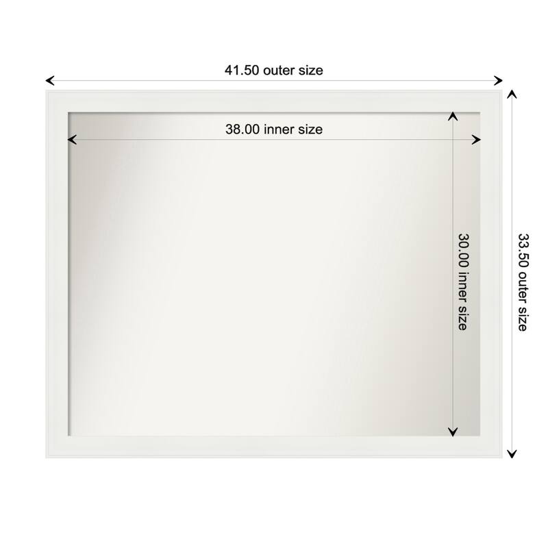 Vanity White Narrow Framed Non-Beveled Custom Wall Mirror, Bathroom Vanity Mirror - Outer Size: 41.5 x 33.5