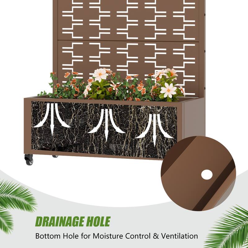 Metal Planter Box with Trellis Privacy Screen Planter Box with Lockable Wheels