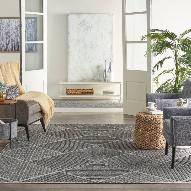 Nourison Palamos Textured Geometric Stripes Indoor/ Outdoor Area Rug