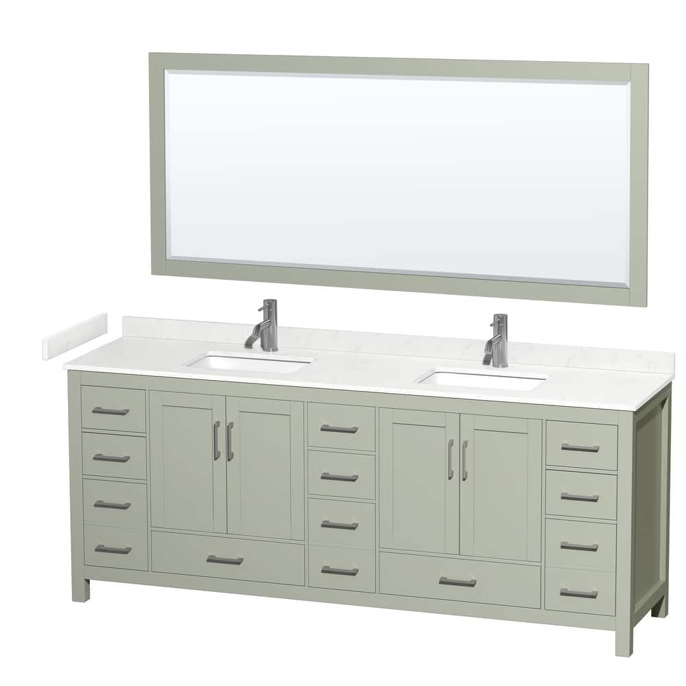 Sheffield Double Bathroom Vanity Set, Cultured Top, 70-Inch Mirror
