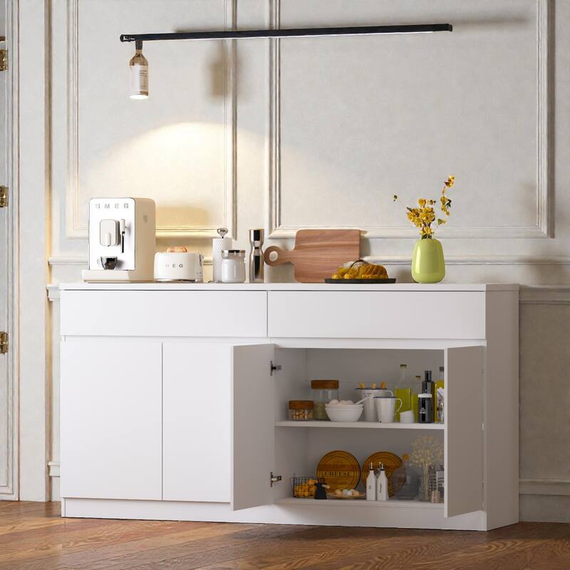 Large Sideboard Buffet Cabinet with Storage, Wood Kitchen Storage Cabinet with 2 Drawers and 4 Doors, Coffee Bar Table