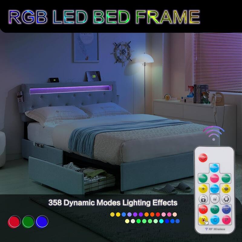 Bed Frame With Usb Charging Station & Led Lights