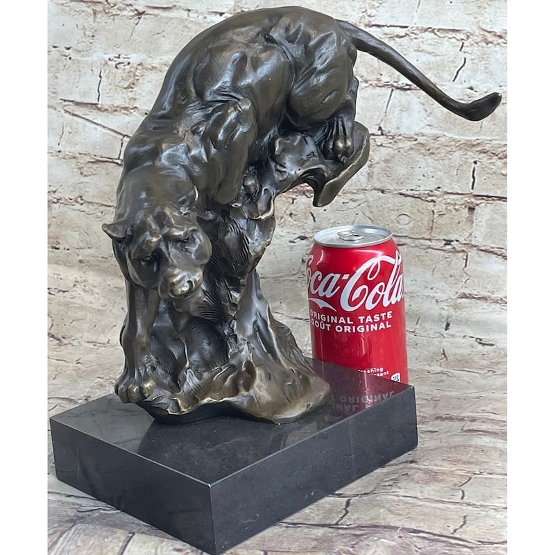 Pouncing Cougar Mountain Lion Cat Bronze Statue Sculpture Figure 11.5 Inches X 12 Inches