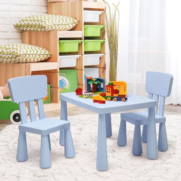 Costway 3-Piece Kids Wood Top Art Table and Chairs Set Drawing