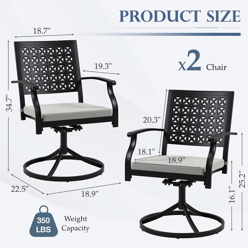 Patio Dining Chairs, Outdoor Metal Chairs with Armrests, Chair Set with Cushions, 2-Piece Set, Suitable for Patios and Gardens