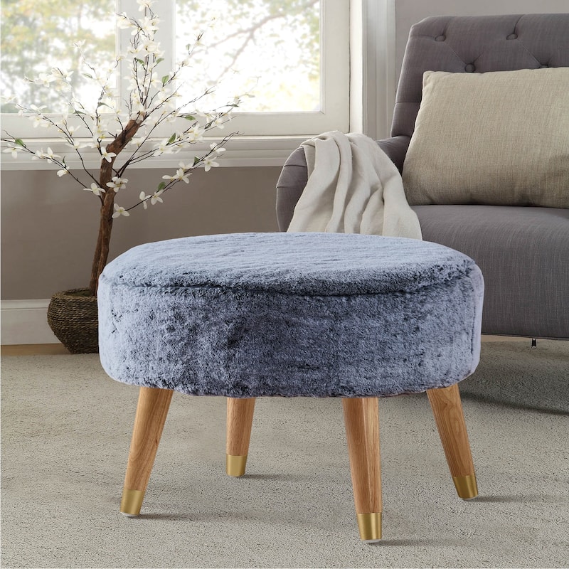 Serenta Heavy FauxFur Oval Ottoman - Black