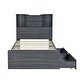 preview thumbnail 14 of 31, Twin Storage Platform Bed with 4 Shelves, 2 Drawers, LED Light, Grey